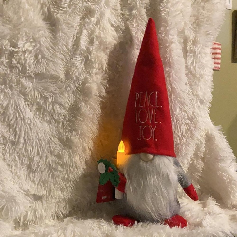 NEW RAE DUNN PEACE, LOVE, JOY W/ LIGHT UP CANDLE Plush Christmas GNOME